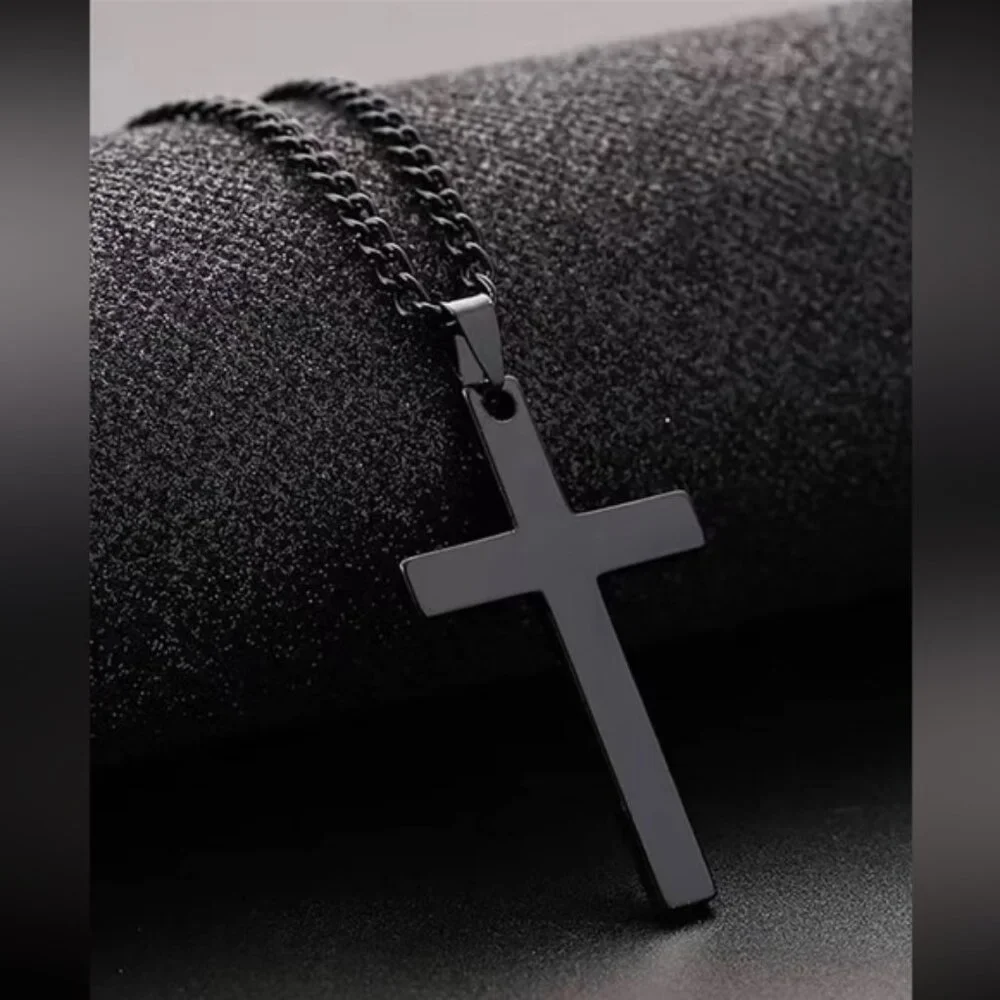 Men Black Cross Charm Necklace Jewelry Gift
